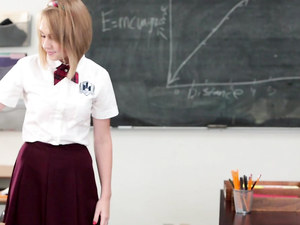 Schoolgirl On His Desk Takes A Teacher Creampie