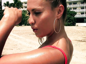 Red Bathing Suit Babe With Curves Gets Laid